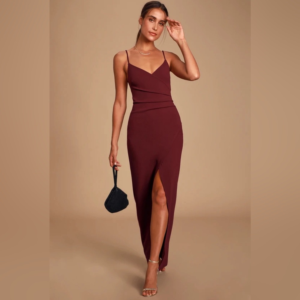 Sweetest Admirer Burgundy Ruched Surplice Maxi Dress